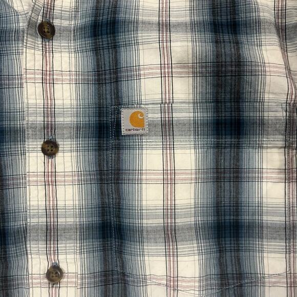 Carhartt Mens Size Medium Relaxed Fit Blue White Long Sleeve Button Down Shirt - Picture 2 of 6